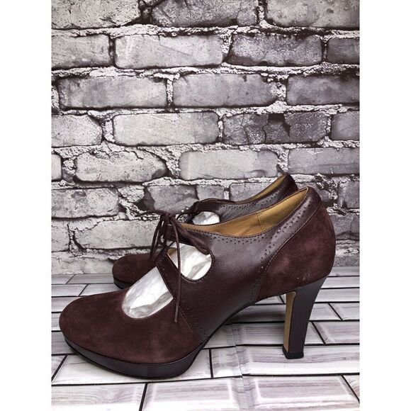 Clarks Artisan Purple Suede Leather Lace Up MaryJane Heels Women’s Sz 9M US/40EU - Picture 8 of 16